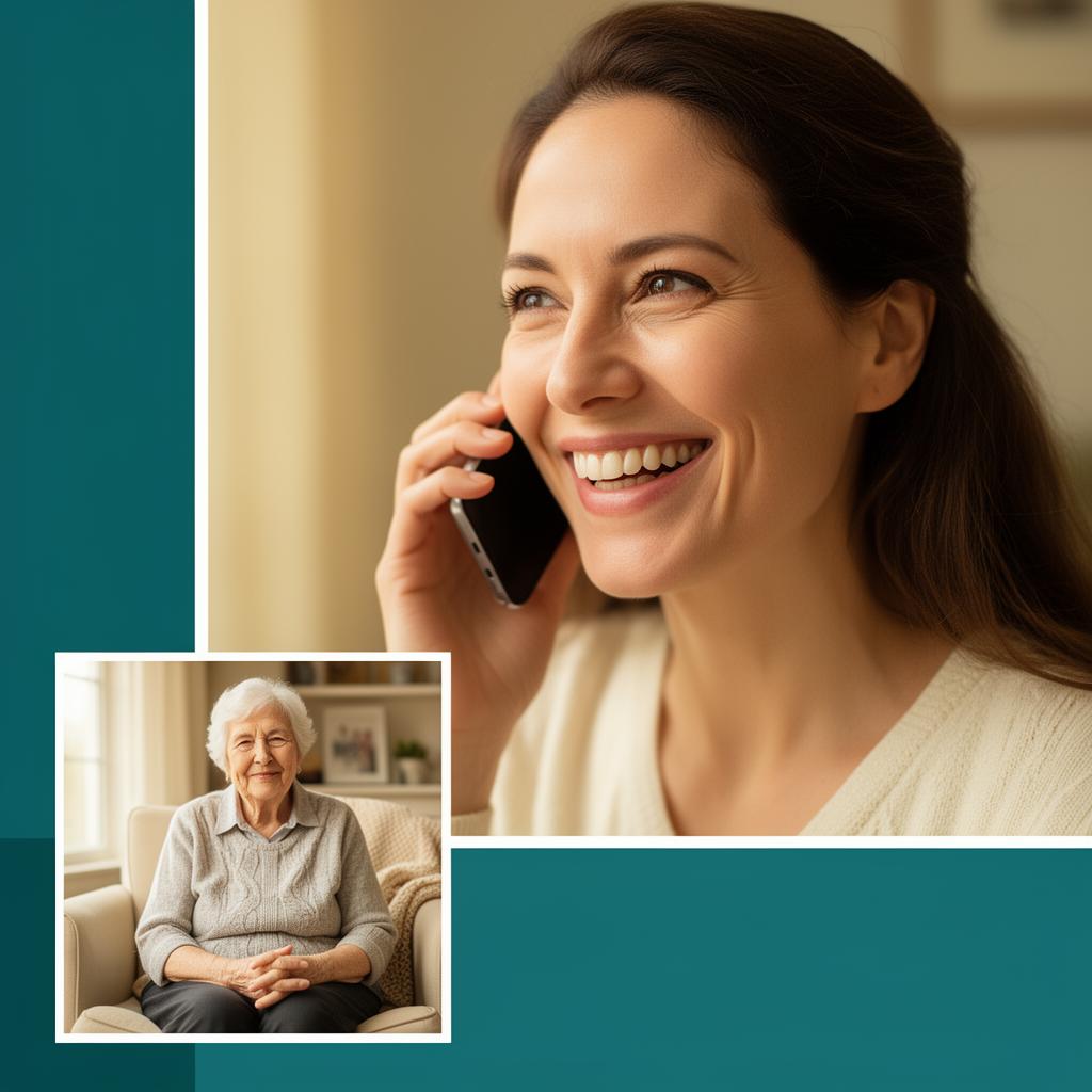 Family caregiver on the phone with senior parent at home